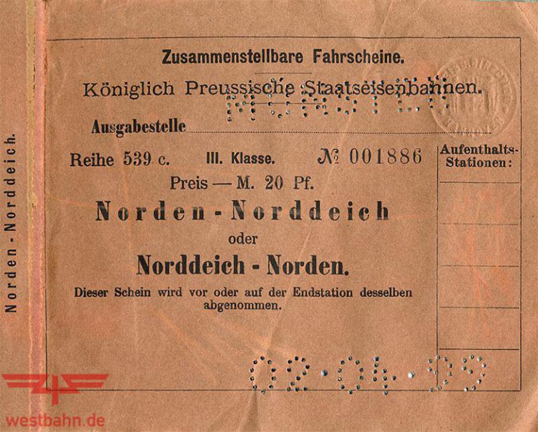 Fahrschein Norden - Norddeich 1899